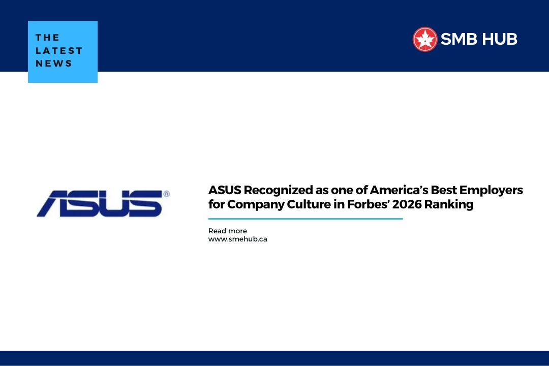 Banner announcing ASUS recognized as one of America’s Best Employers for Company Culture in Forbes’ 2026 Ranking, with SMB Hub branding and a 'Read more' link.