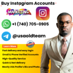 Ad banner offering to buy Instagram accounts, showing WhatsApp and Telegram icons and a man in a suit.