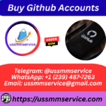 Ad banner offering to buy GitHub accounts, with logos and an 'ORDER NOW' badge; includes contact details: Telegram @ussmmservice, WhatsApp +1 (239) 487-7263, email ussmmservice@gmail.com, and URL https://ussmmservice.com