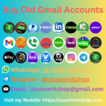 Promotional banner: Buy Old Gmail Accounts with many app icons and contact options on a gradient background.