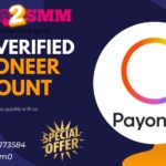 Advertisement banner offering to buy a verified Payoneer account with the Payoneer logo on a white circle on the right side
