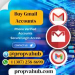 Advertisement offering purchase of Gmail accounts with phone-verified access and contact information visible (Telegram, WhatsApp, and website).
